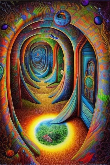 Fantasy Library Portal Doors in Colorful Illustration