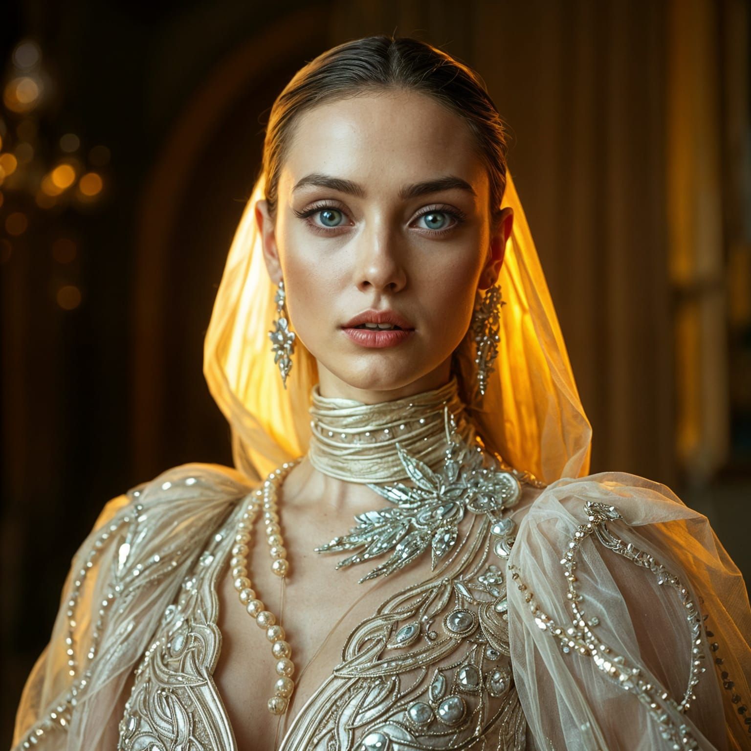 Spectacular Woman in Cosmic Couture with Crystal Details