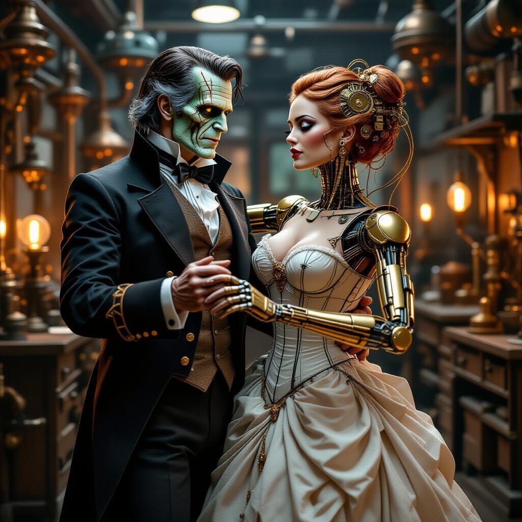 Steampunk Frankenstein's Bride in Elegant Waltz