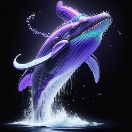Cosmic Whale in Blueberry Milk Sea, Hyperrealistic Illustrat...