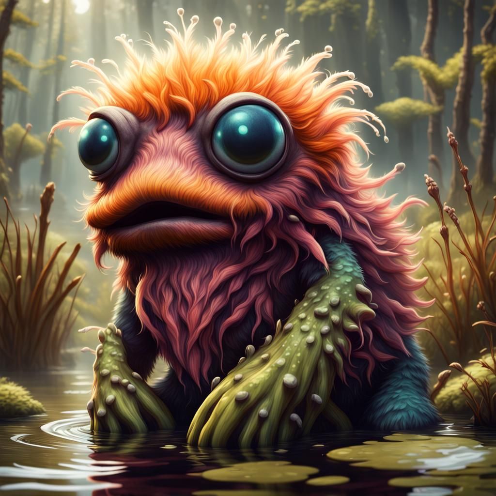 Cute Fluffy Swamp Creature in Detailed Matte Painting
