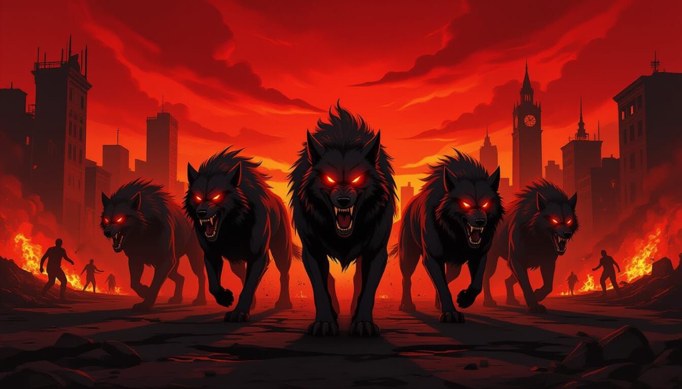 Hellhounds Unleashed on War-Torn Cityscape