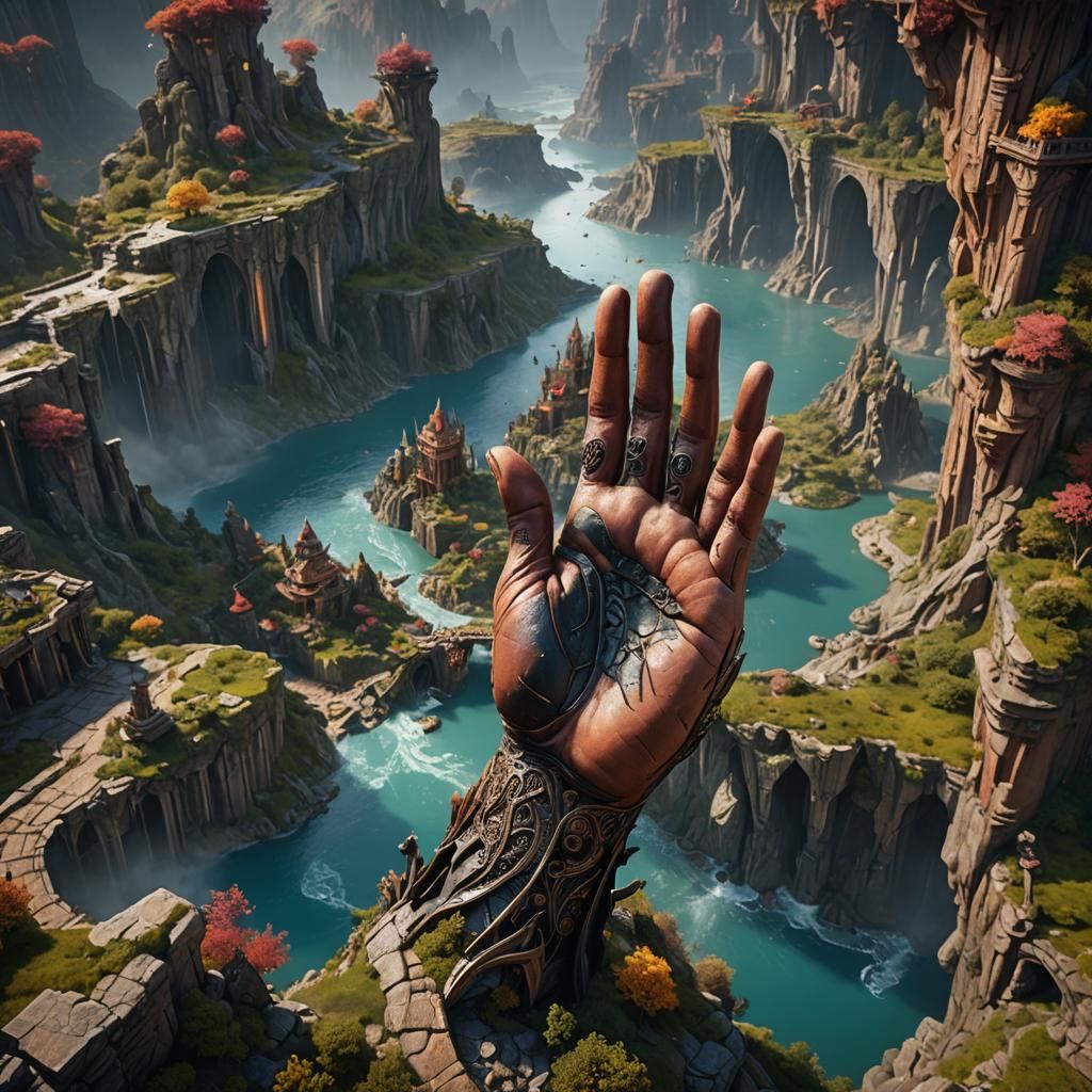Hand Transformed into Landscape: Detailed Matte Painting