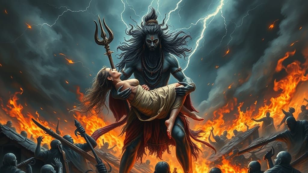 Shiva's Fury: Holding Sati in Burning Yagna