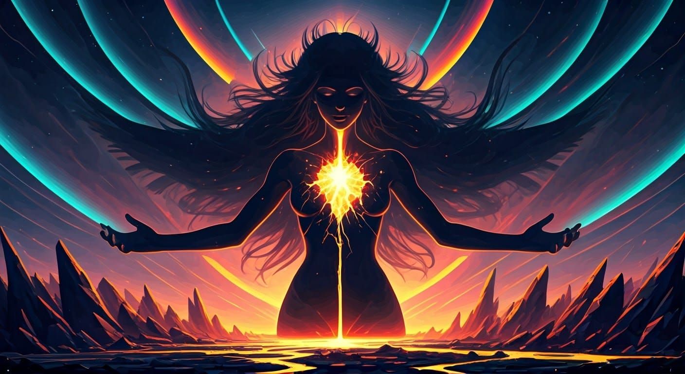 Goddess of the Cosmos in Chiaroscuro Style