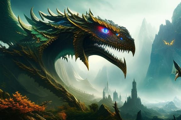 Magical Flying Dragon: Detailed Fantasy Art