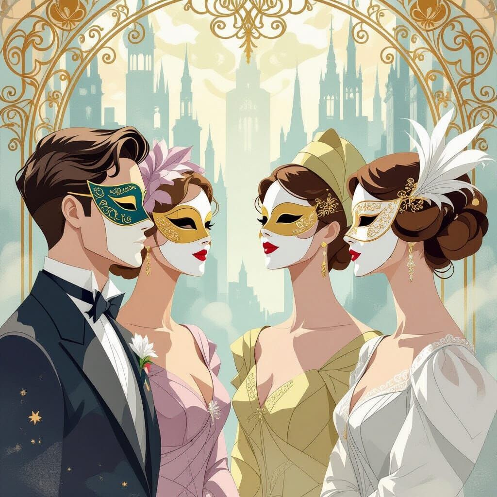 Art Nouveau Paper Figures with Hidden Faces