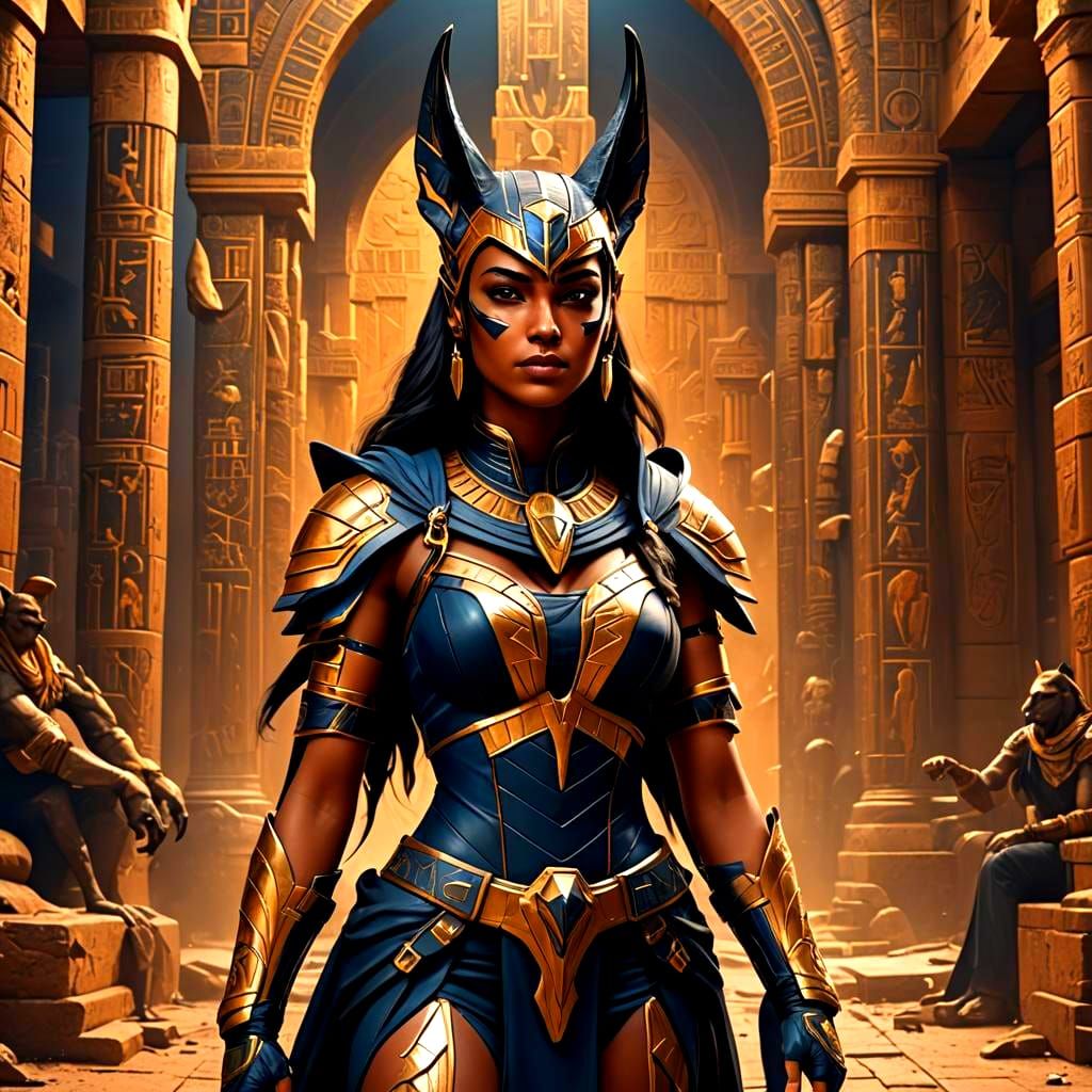 Anubis Superheroine Fantasy Concept Art in 8K