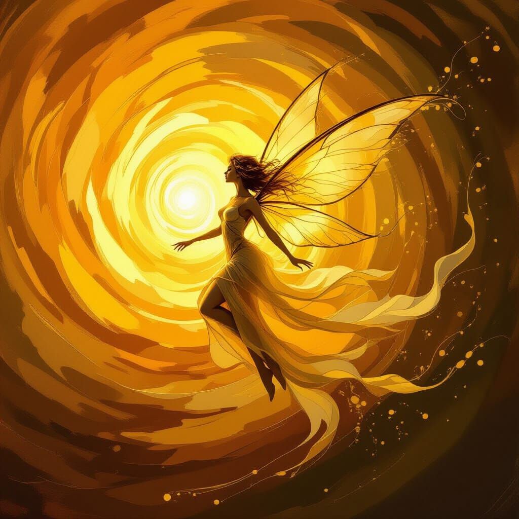 Ethereal Fairy in Golden Light Abstract Art