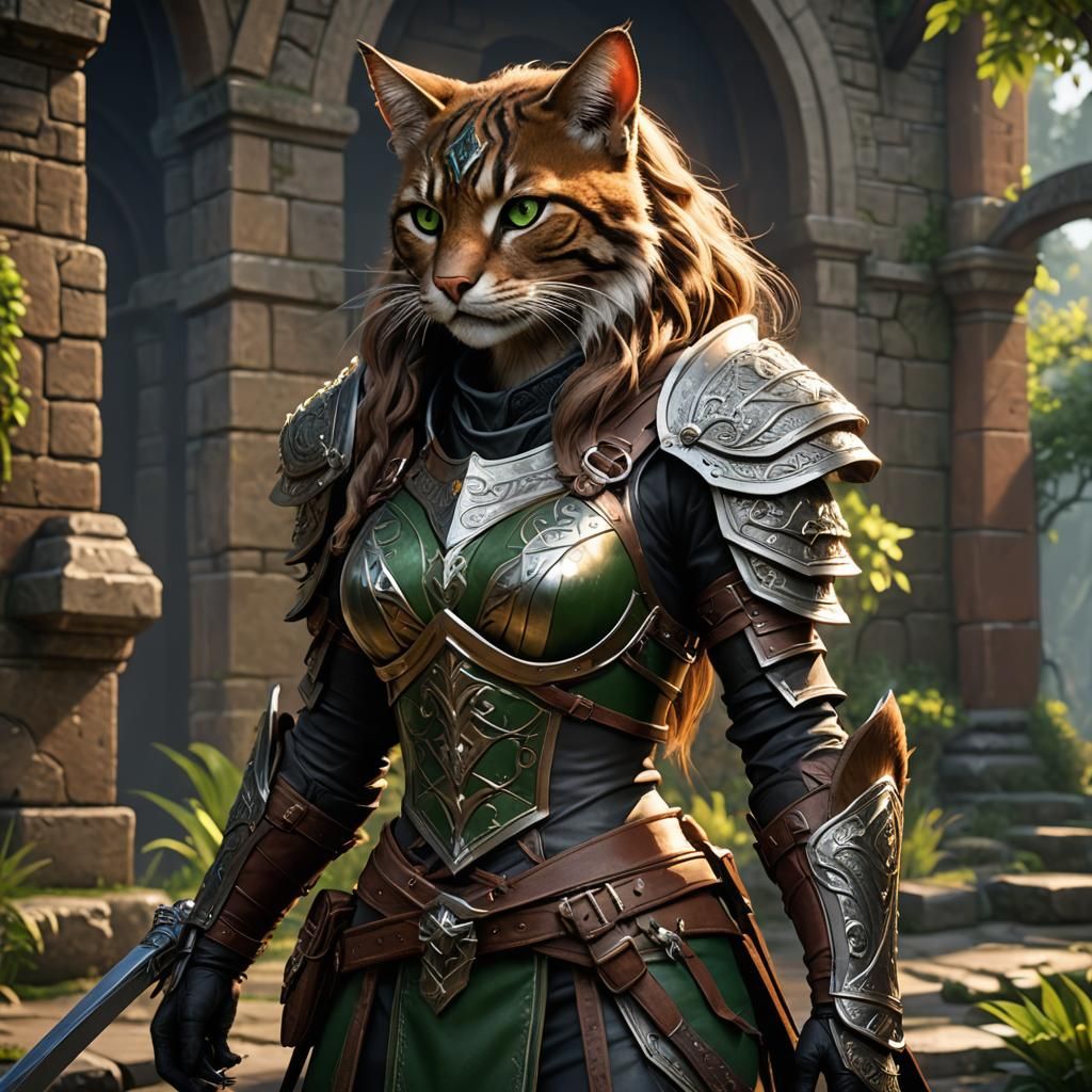 Female Tabaxi Hunter in 3D Game Cinematic Style