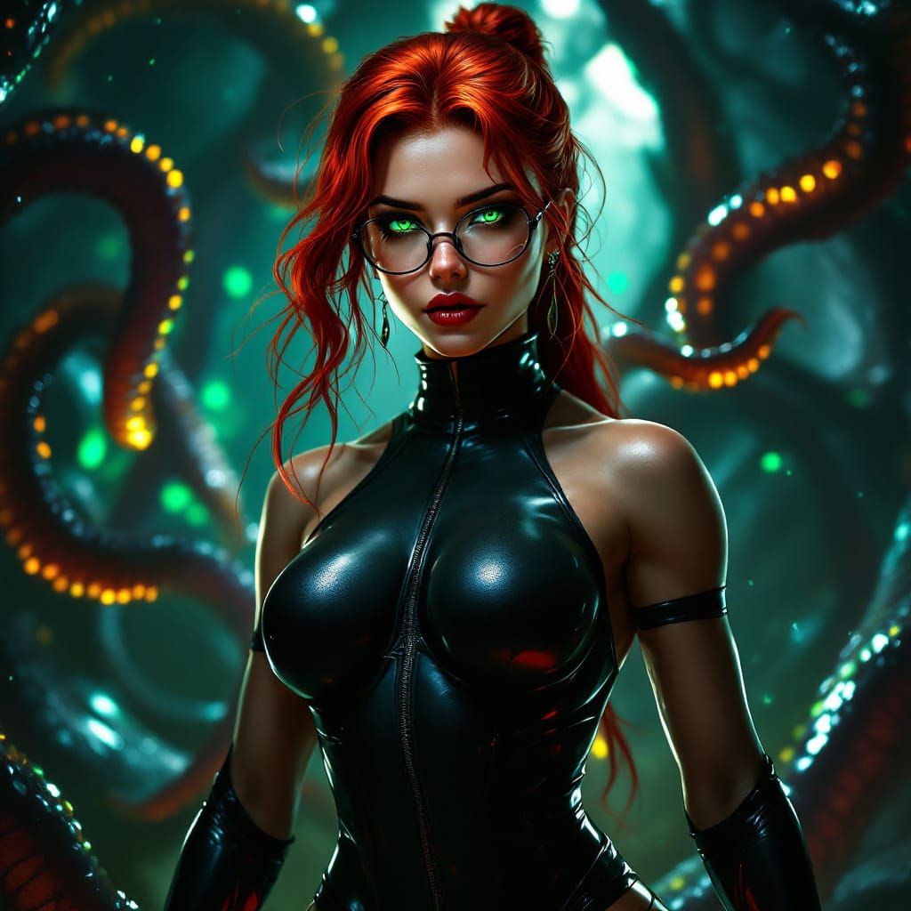 Muscular Redhead in Latex Bodysuit, Dark Fantasy Art