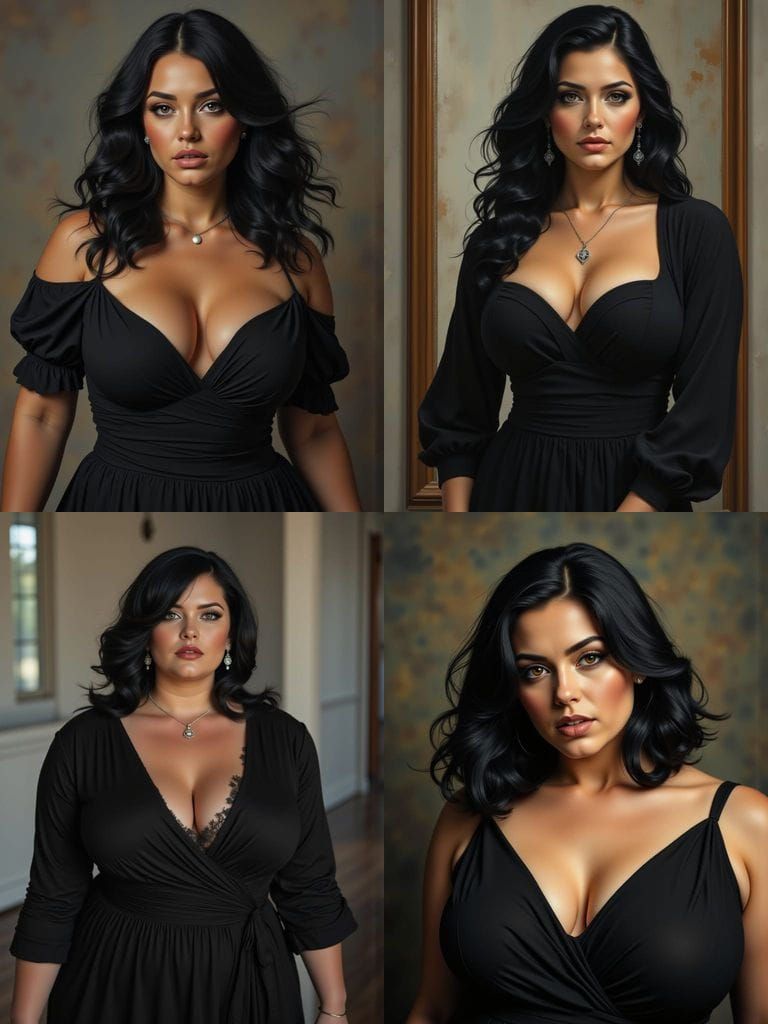 Mournful Woman in Black Dress at Funeral, Matte Painting