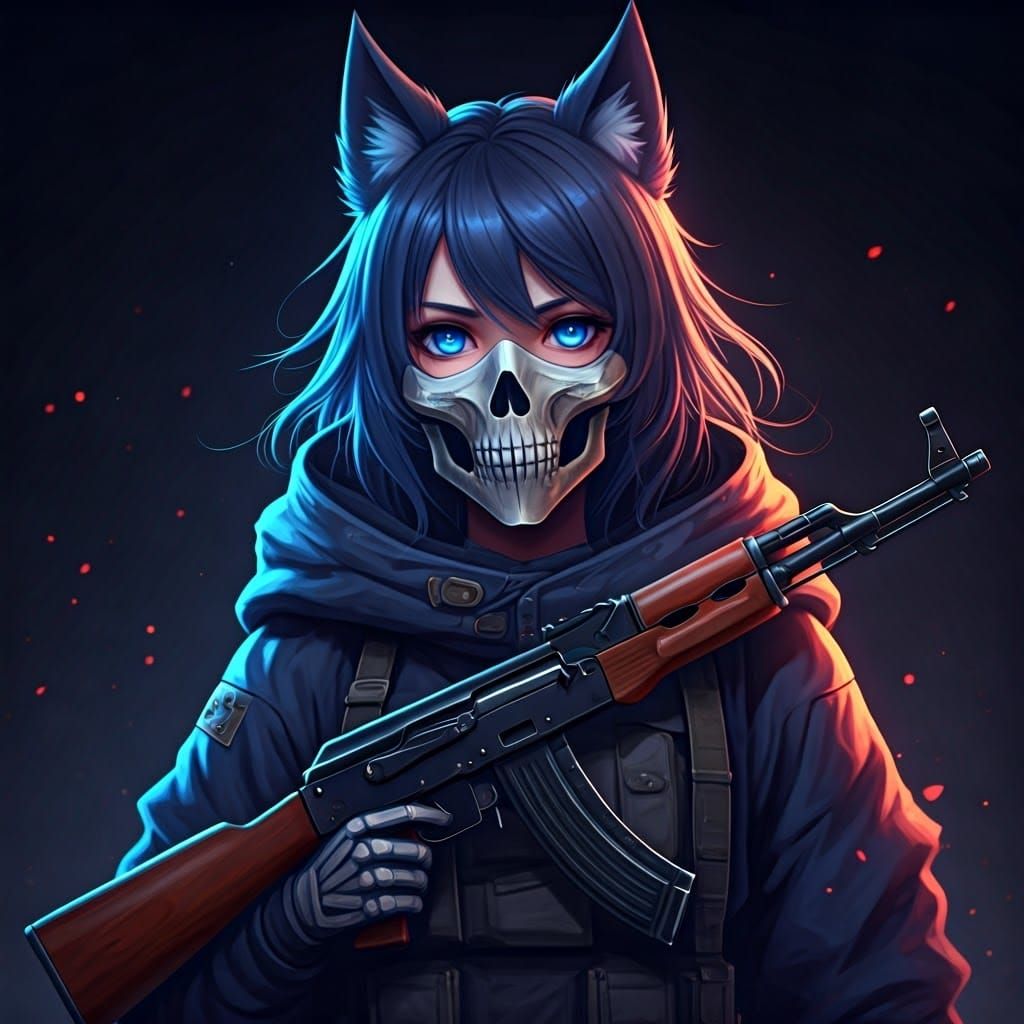 Ghost Girl with Skull Mask in Anime Style