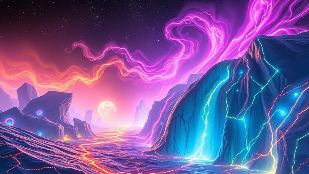 Neon Crystaline Ice World in Cosmic Dreamscape