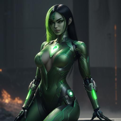 Shego in Iron Man Armor with Green Fire