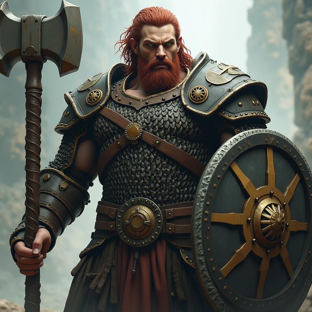 Fantasy Warrior with Warhammer and Shield