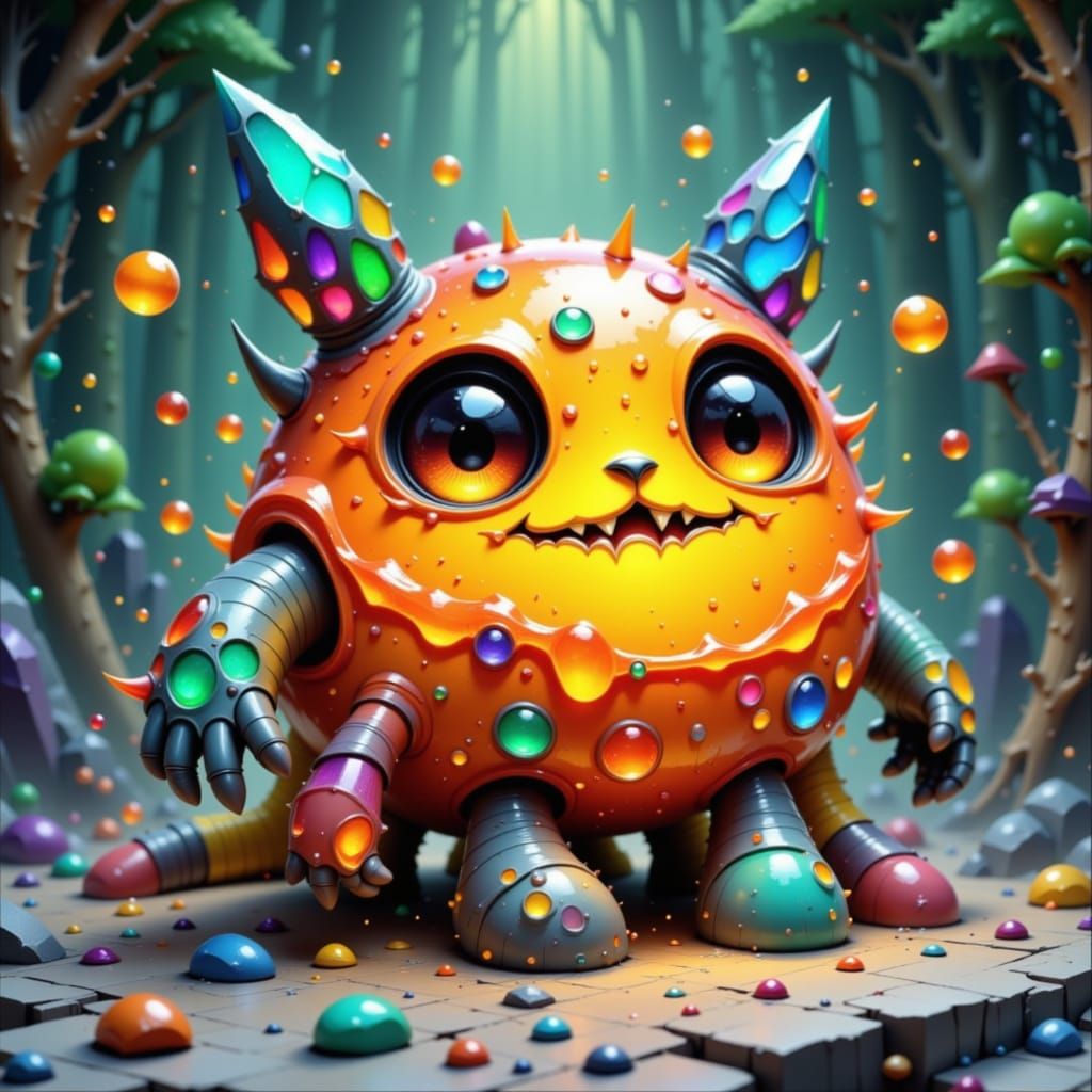 Cute Lava Slime Creature with Crystal Horns and Gemstone Eye...