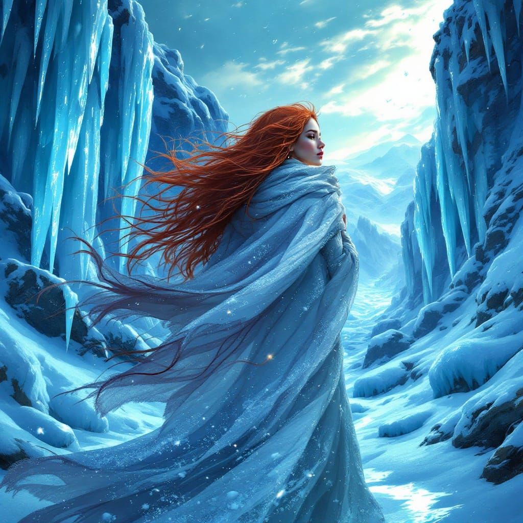 Frozen Landscape: Redhead Woman in Fluorescent Icelands