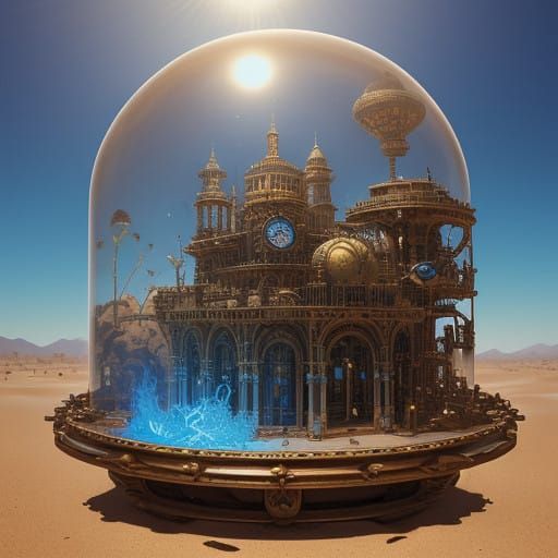 Exotic Flower Blooms in Steampunk Oasis