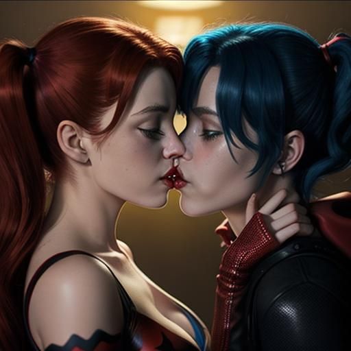 Mary Jane Watson and Harley Quinn Kiss