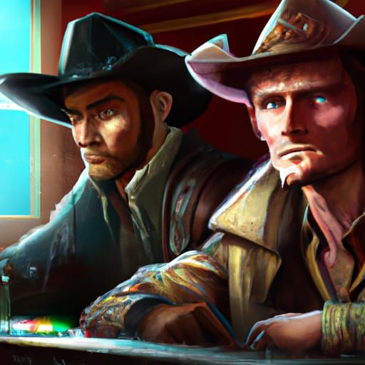 Cowboy Duel in Old West Bar, Hyperdetailed Art