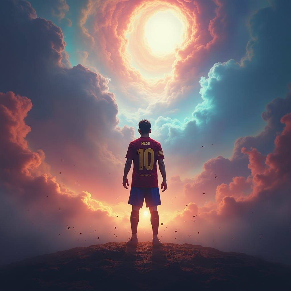 Ethereal Messi in Dreamlike Arena, Fantasy Concept Art