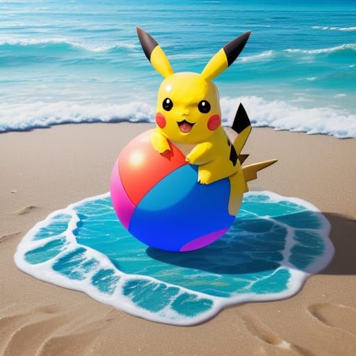 Pikachu on a Vibrant Beach: Digital Illustration