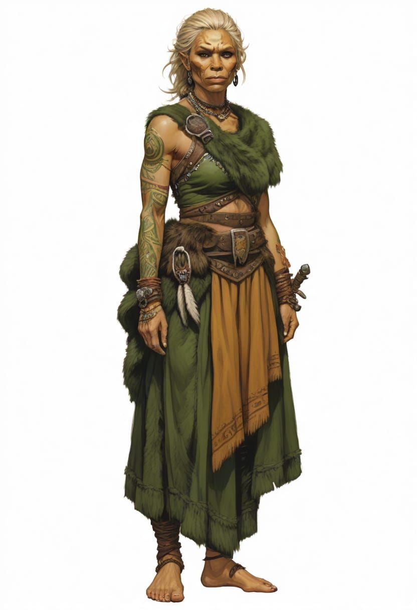 Muscular Half-Orc Female Warrior in Fantasy Art Style