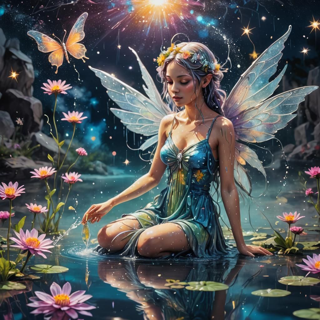 Water Fairy in Mystical Lake: Vibrant Street Art