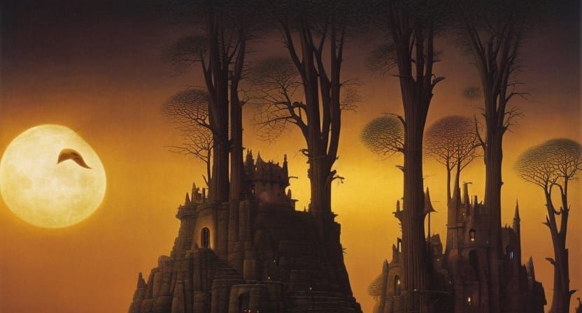 Cliffside Village Sunset: Hyperdetailed Digital Matte Painti...