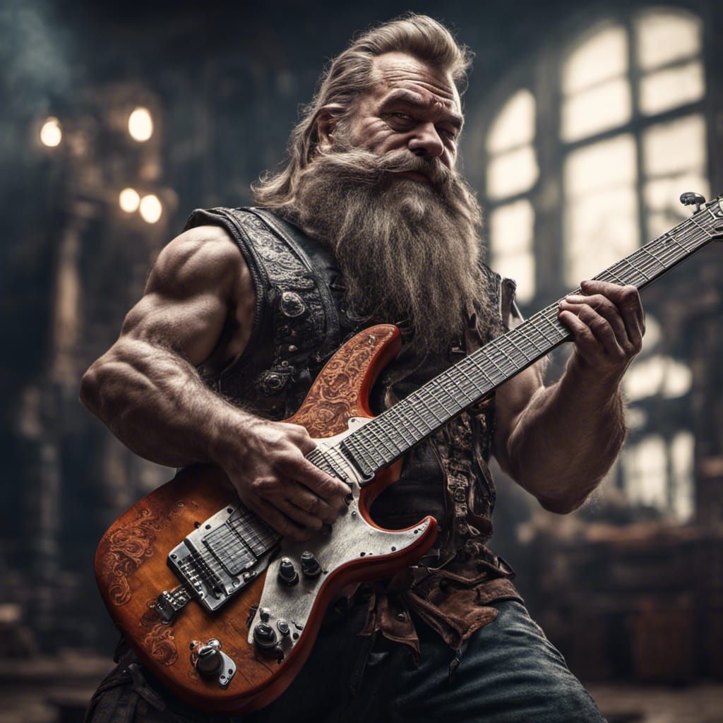 Fantasy Dwarf with Electric Guitar in HDR