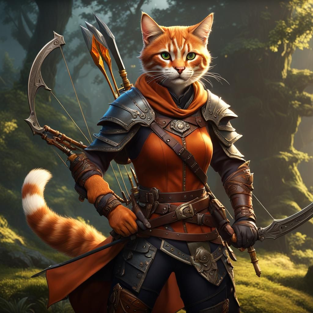 Calico Catfolk Hunter in Detailed Fantasy Art