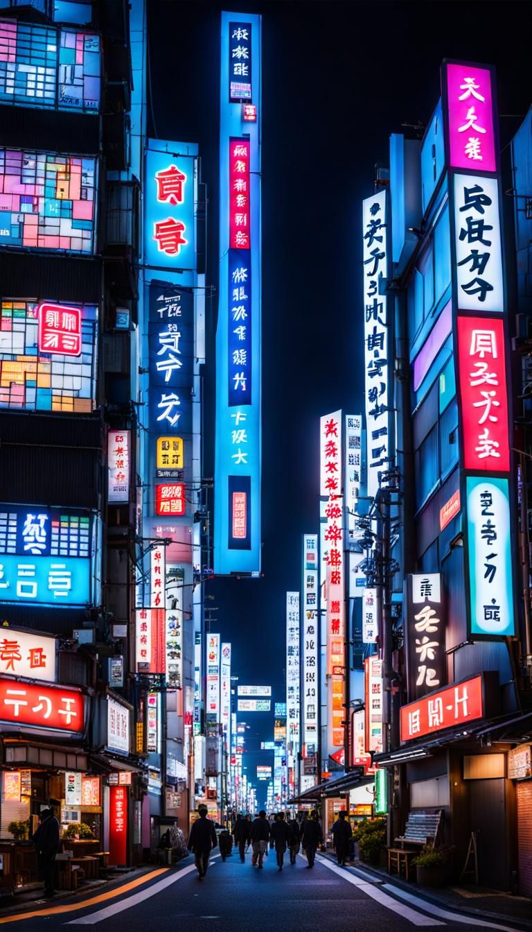 Neon Robots in Downtown Japanese City