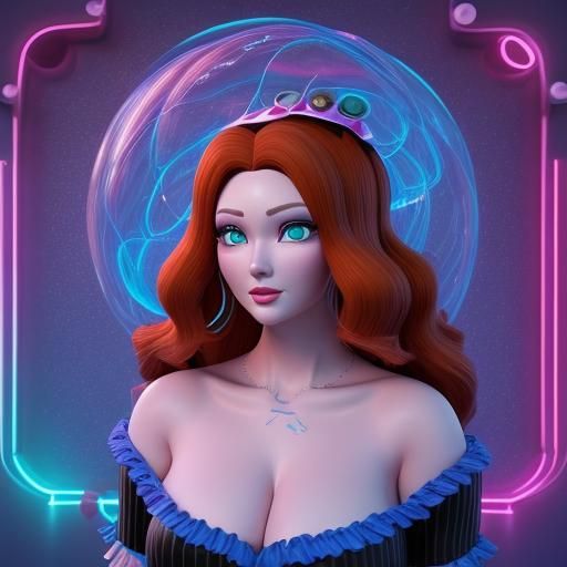 Kawaii Mushroom Woman in Magic Forest, 3D Digital Art