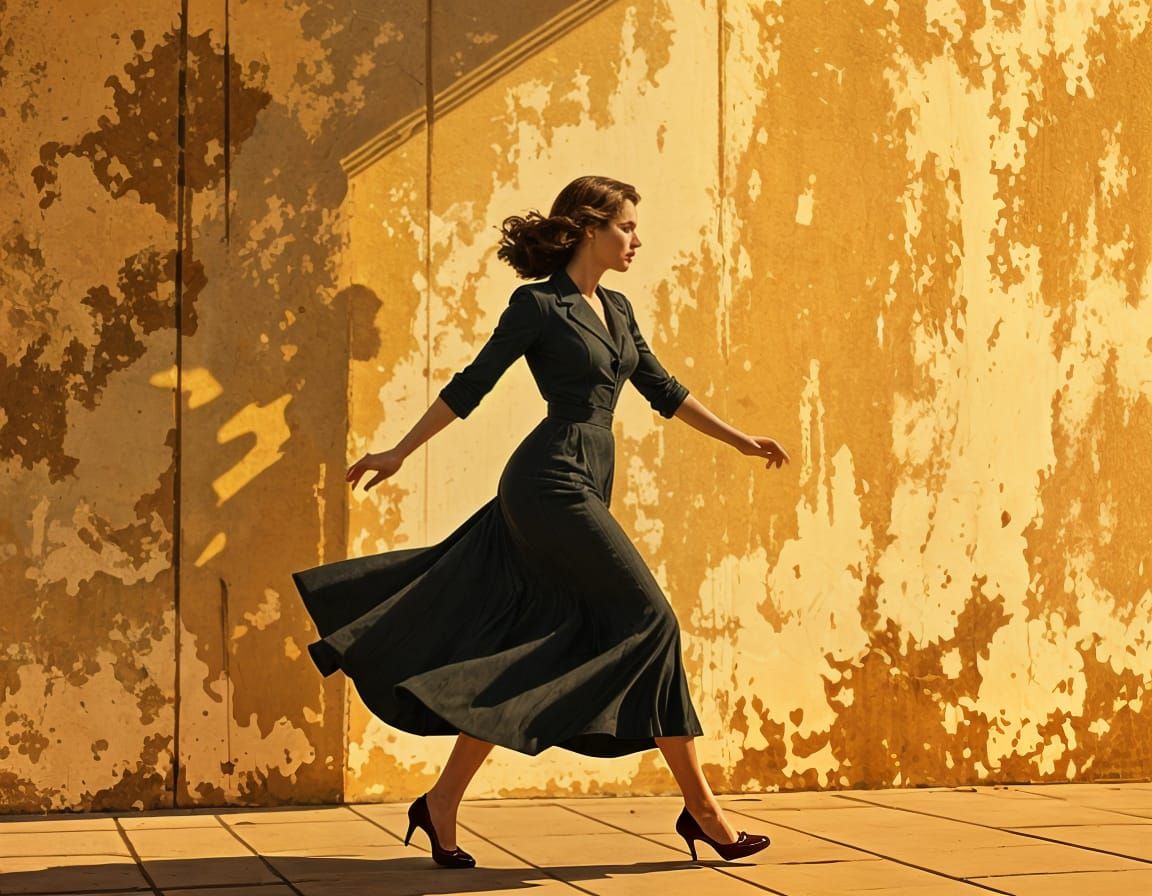 Woman Running from Danger in 1940s Style