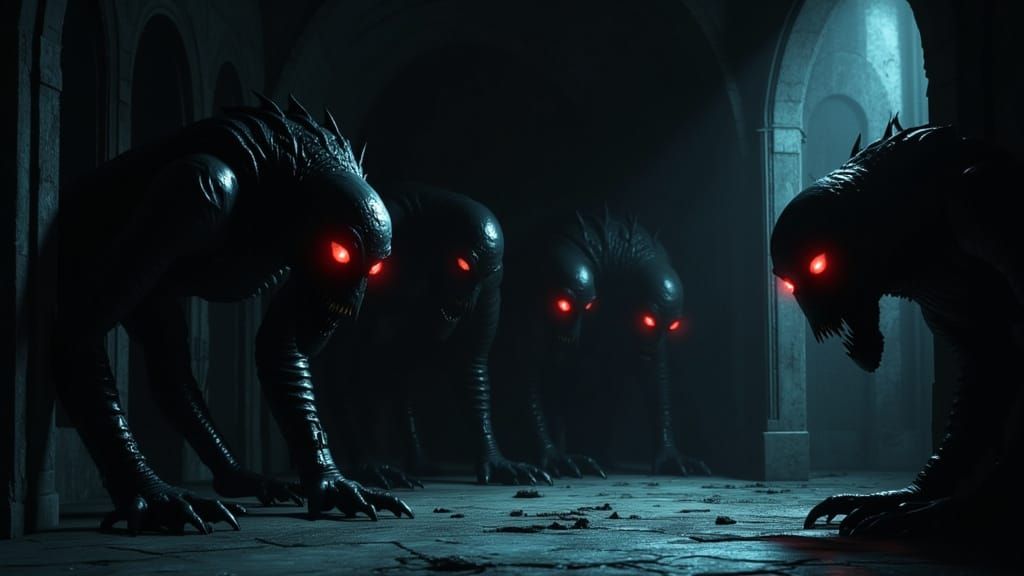 Shadow Creatures in Anime Cinematic Scene