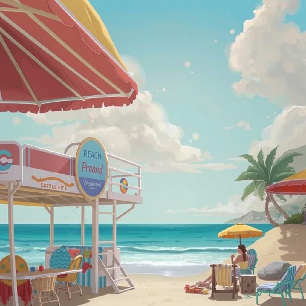 Empty Beach in Cartoon Storybook Style
