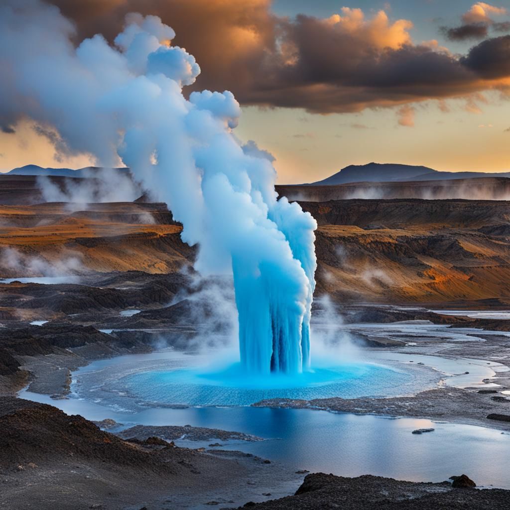 Geyser Erupting with Blue Lava