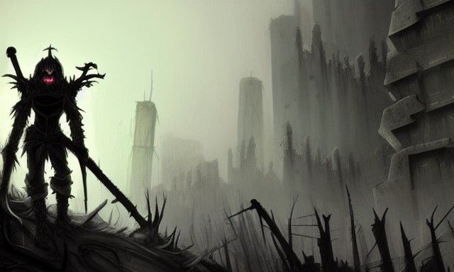 Undead Warrior in Post-Apocalyptic City Ruins