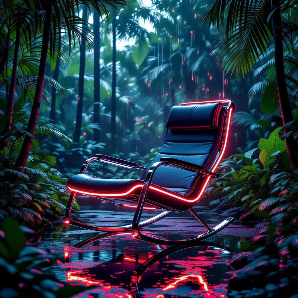 Futuristic Rocking Chair in Tropical Rainforest