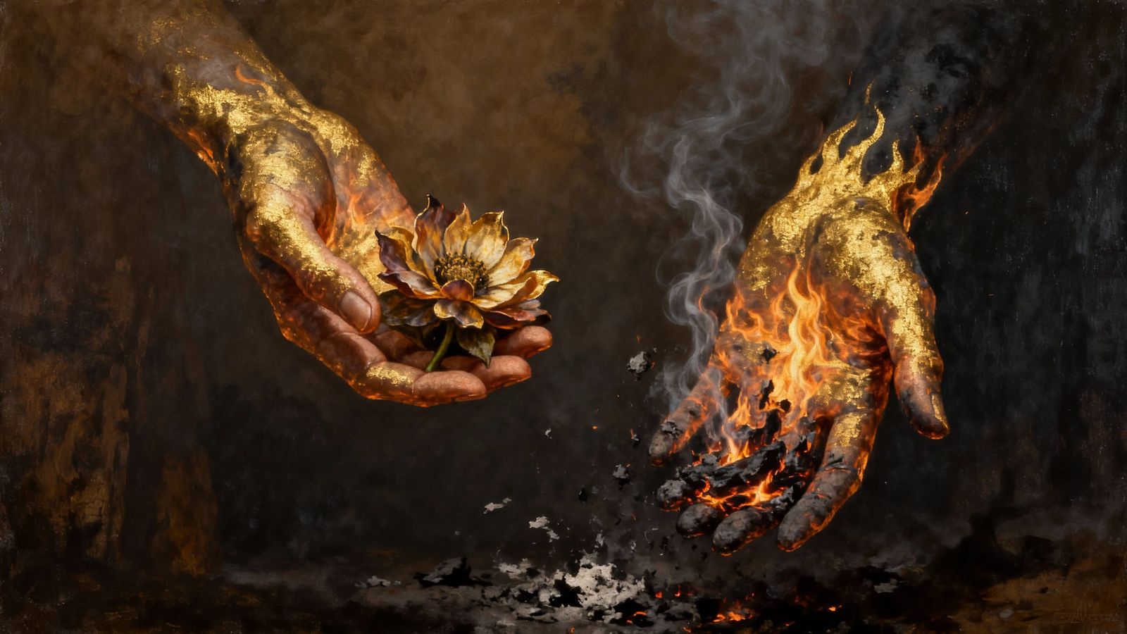 Abstract Fire Hands Symbolizing Creation and Destruction