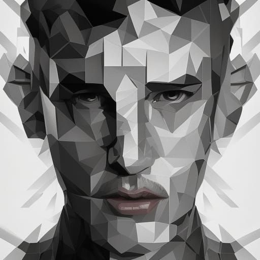 Polygonal Man Portrait in Low-Poly Style