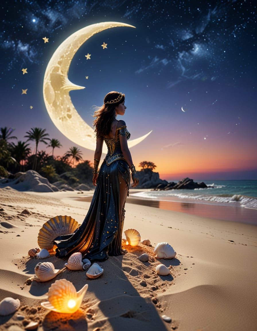 Cleopatra Backlit by Moon with Duck in Steampunk Style