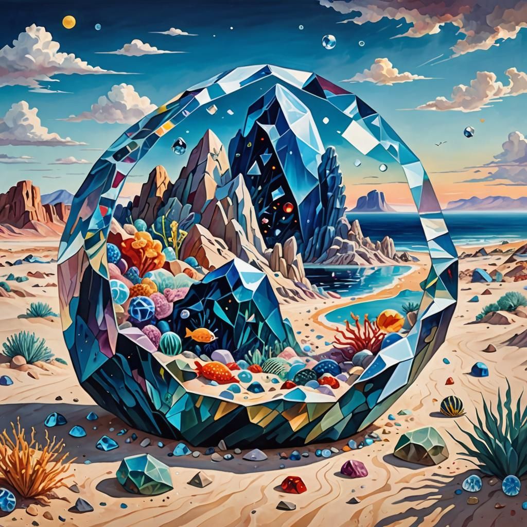 Crystal Rock Desert Seascape in Abstract Style