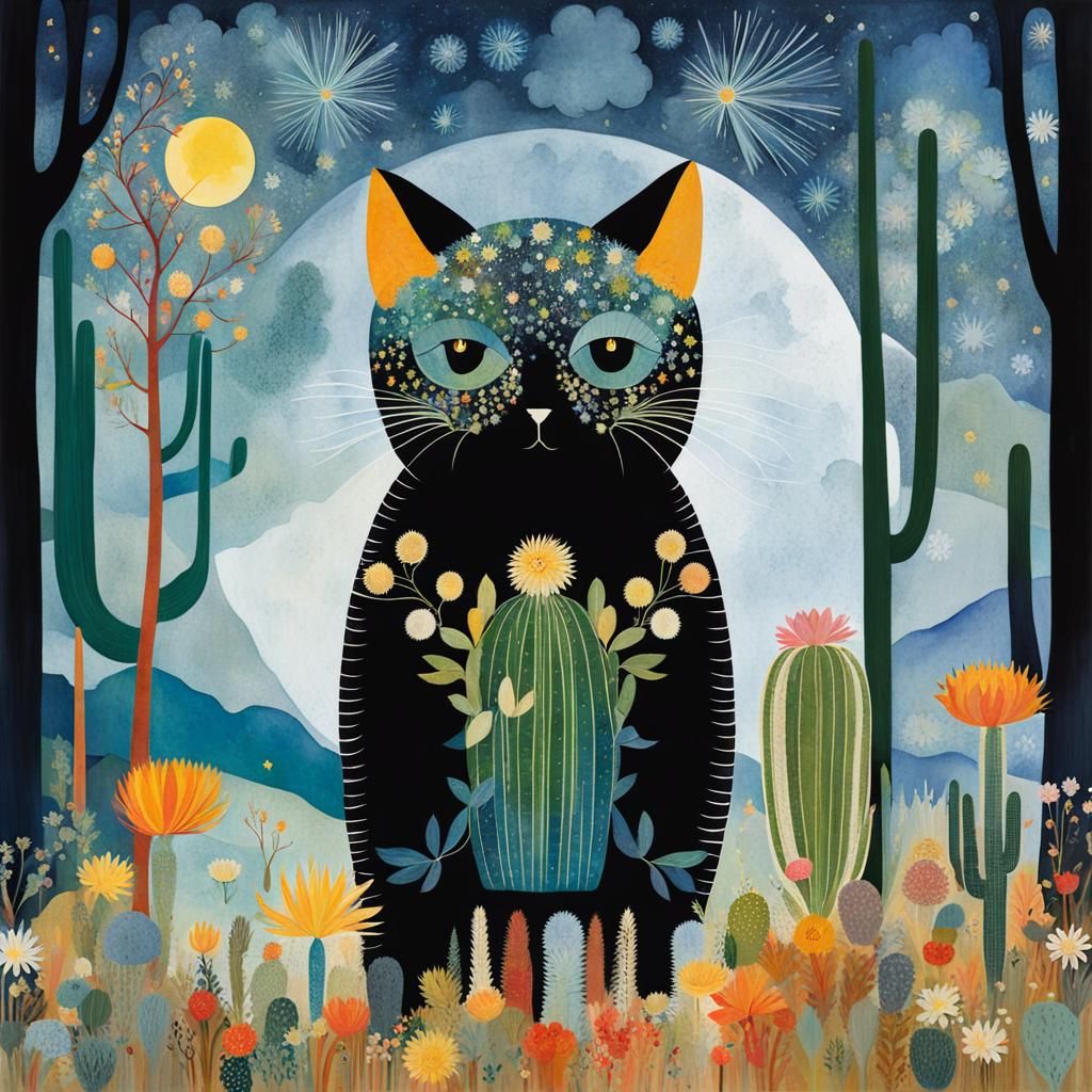 Cactus Silhouette in Double Exposure Art