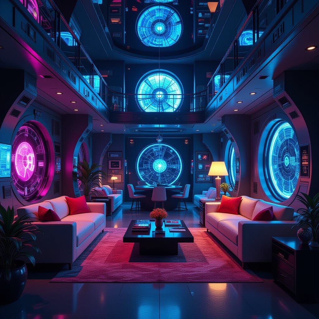 Futuristic Apartment Interior: Maximalist Tech and Cinematic...