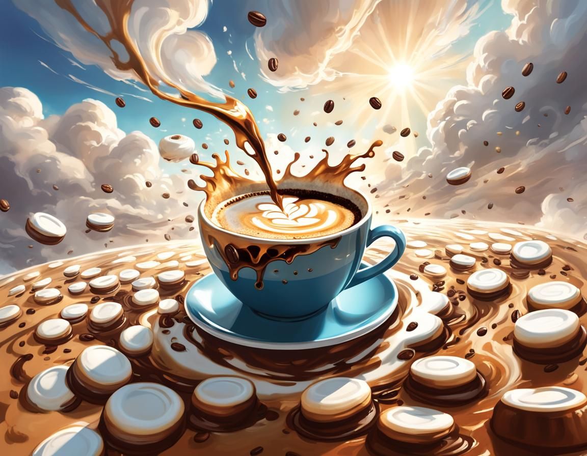 Coffee Fantasy World in a Splash Art Style