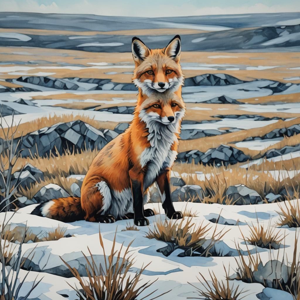 Arctic Fox in the Style of Maurice Sendak