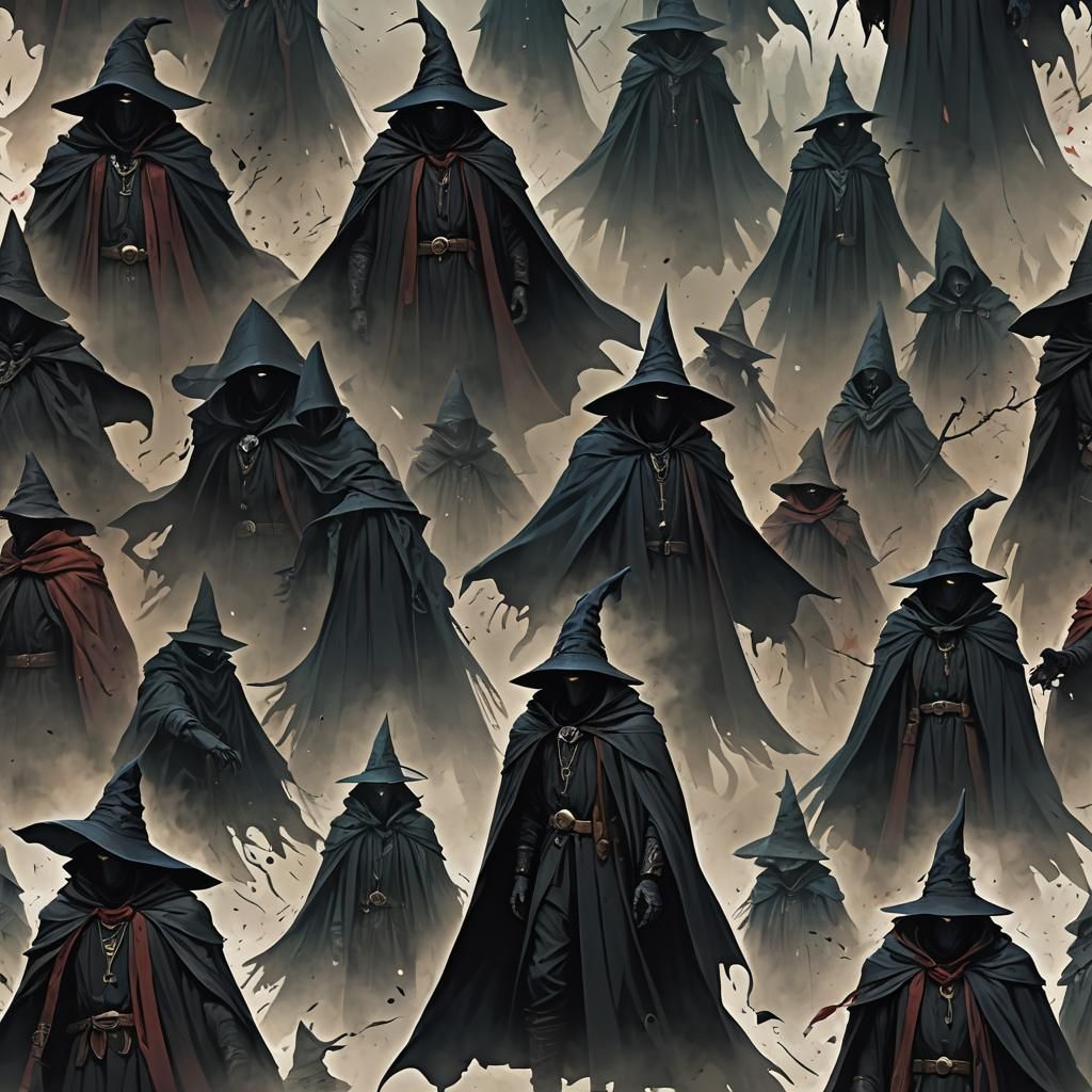 Dark Faceless Wizard in Black Robes