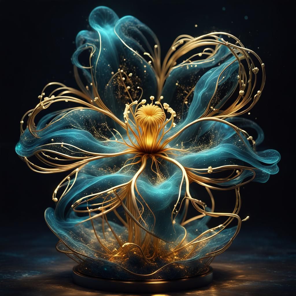 Bioluminescent Amoeba Flower Sculpture at Night
